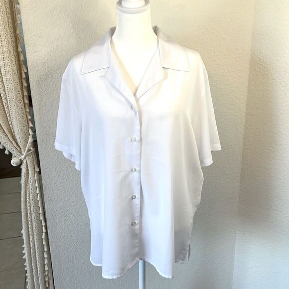 Elementz Women's White Short Sleeve Collared Button- Blouse ~ Size XL - Picture 1 of 6